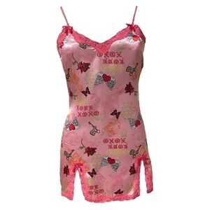 XOXO Pink Patterned Chemise with Lace Trim